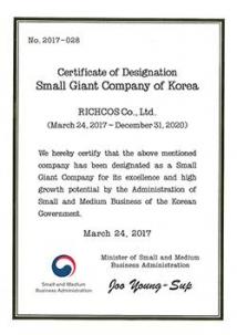Small Giant Company of Korea Certificate